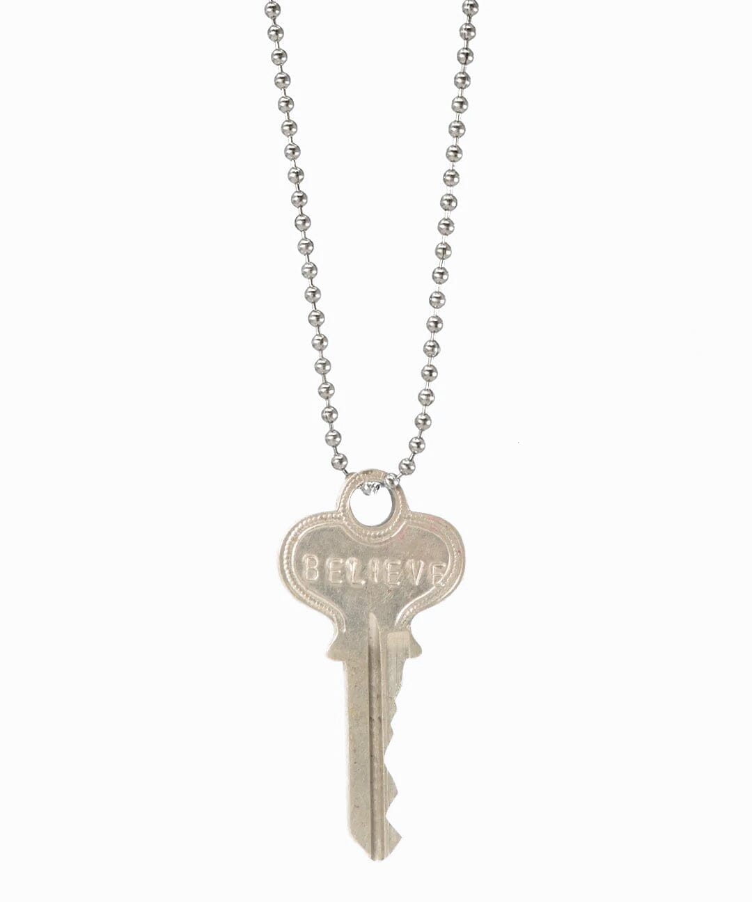Beige Classic Ball Chain Key Necklace, Gold
