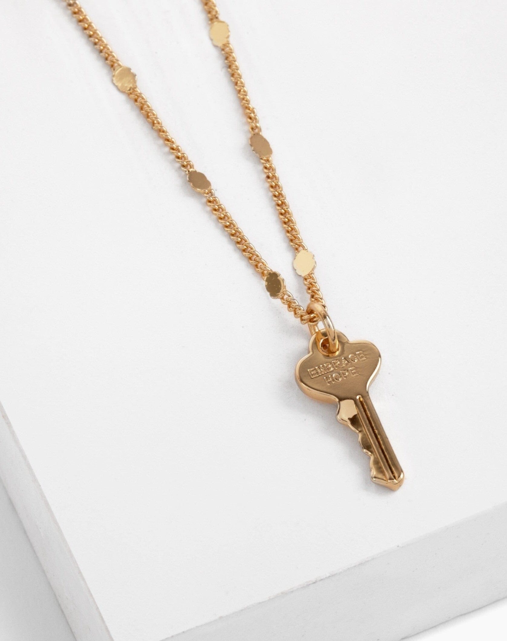 Embrace Hope Petite Key Necklace with Engraved Word The Giving Keys