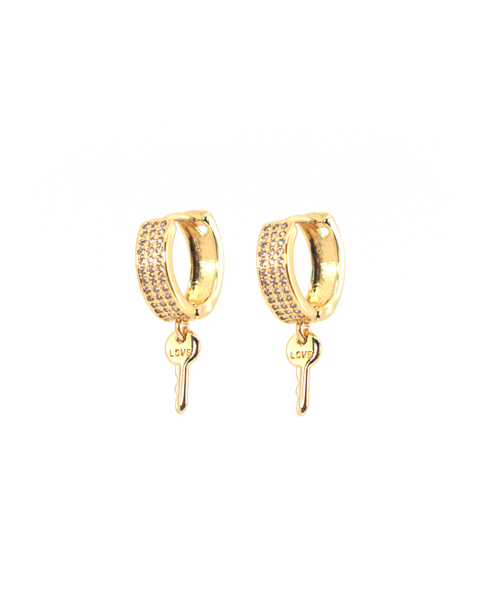 Pave Hoop Earrings with Mini Keys Earrings The Giving Keys 