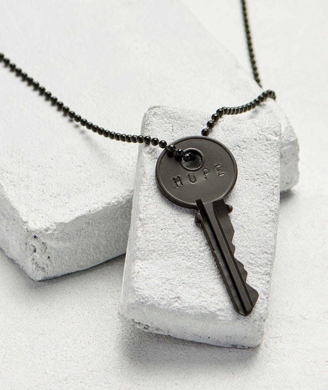 Matte Black Key Necklace with Custom Engraved Word | The Giving Keys