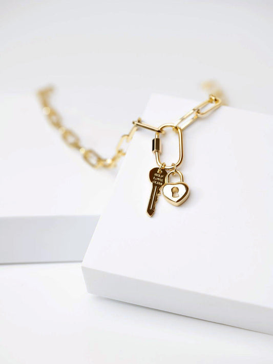 The Heart Series Gold Heart Lock & Key Necklace by FV Jewellery